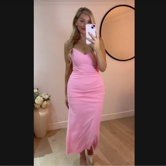 ZARA PINK RUCHED MIDI DRESS - Picture 7 of 7